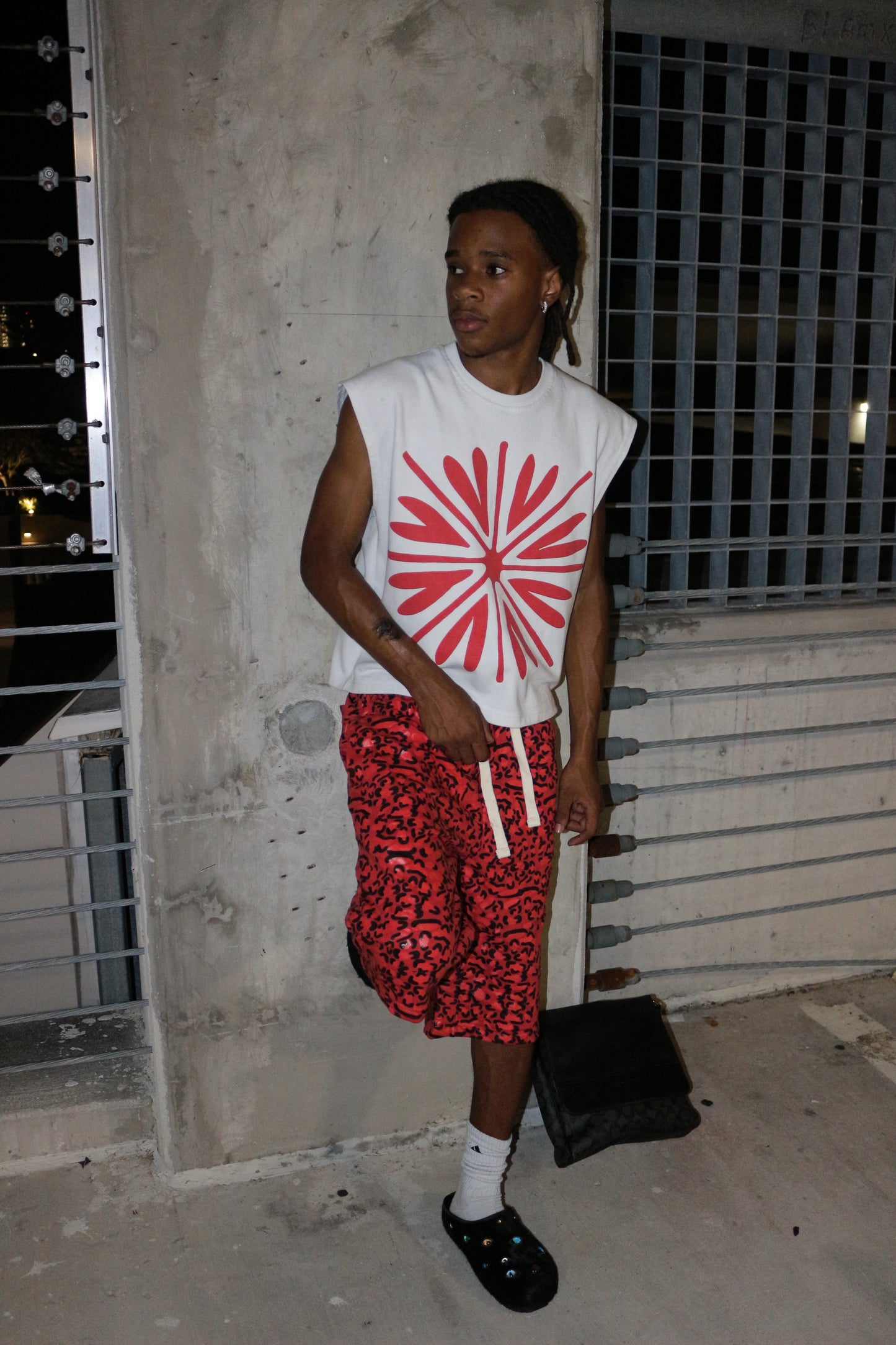 RED LEOPARD SWEATSHORTS