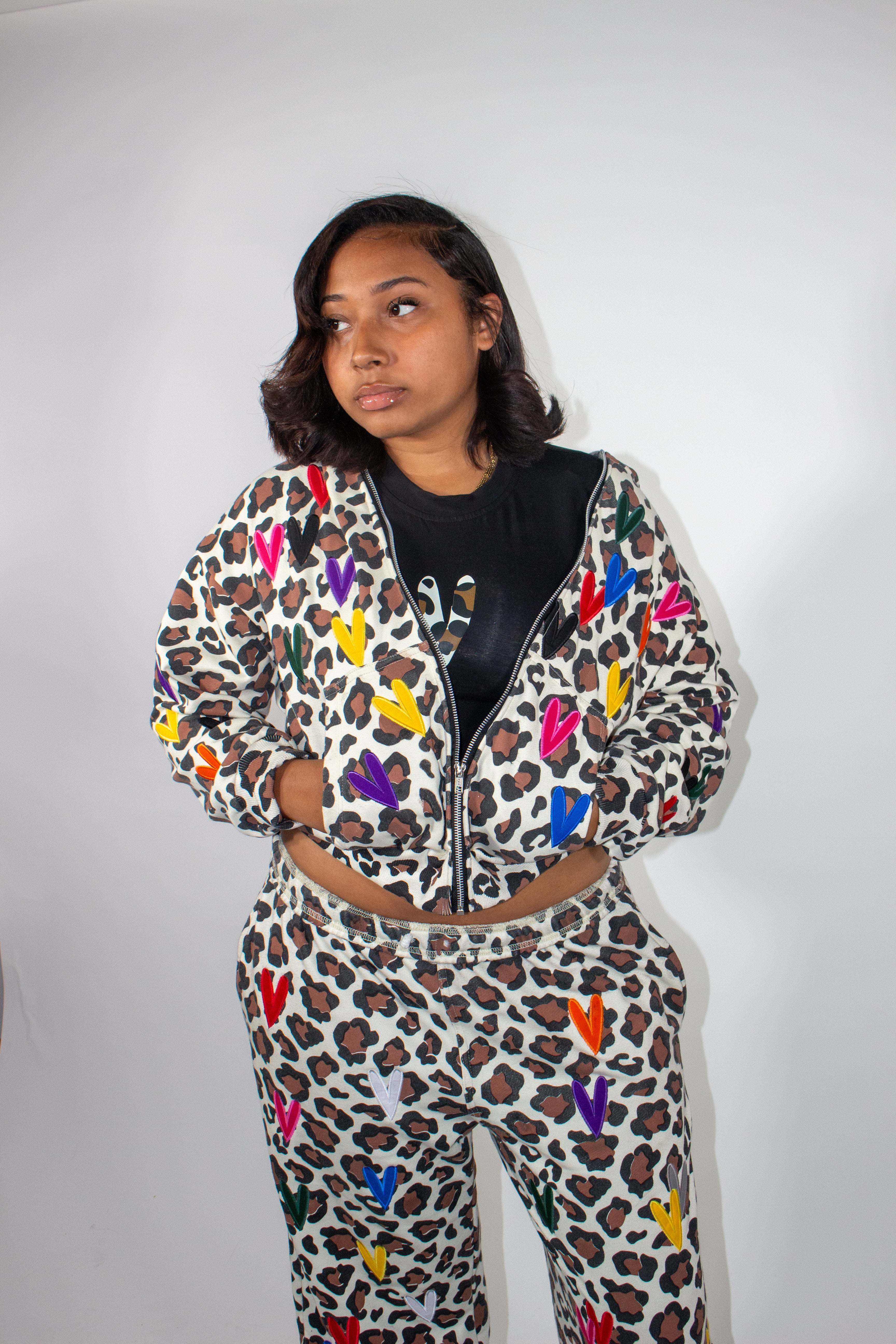 BONDONI HEART BROWN LEOPARD ZIPUP