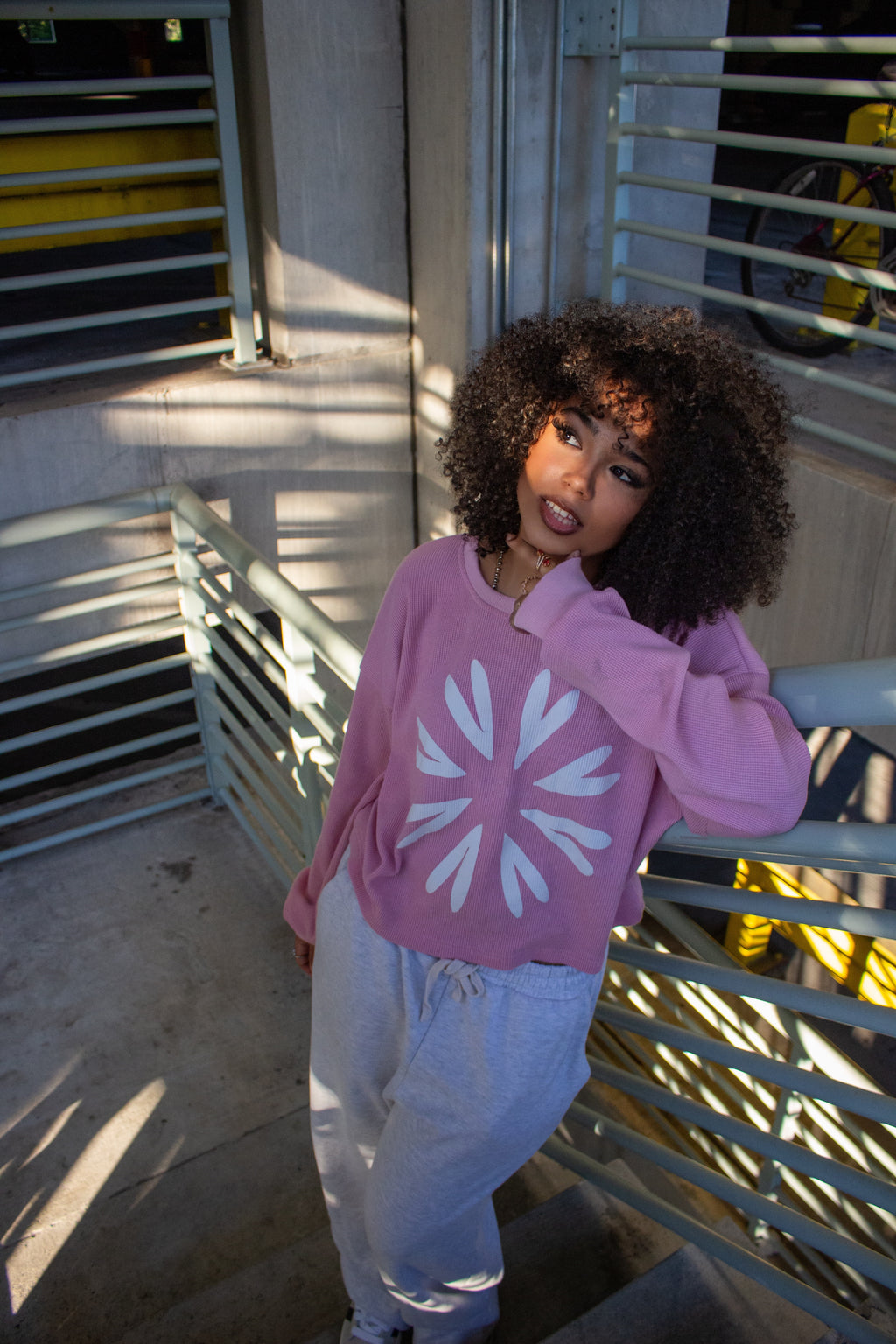 BONDONI WAFFLE KNIT THERMAL PINK & WHITE