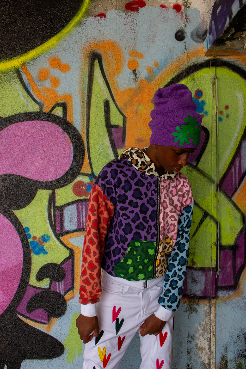 MULTICOLOR LEOPARD ZIP-UP HOODIE