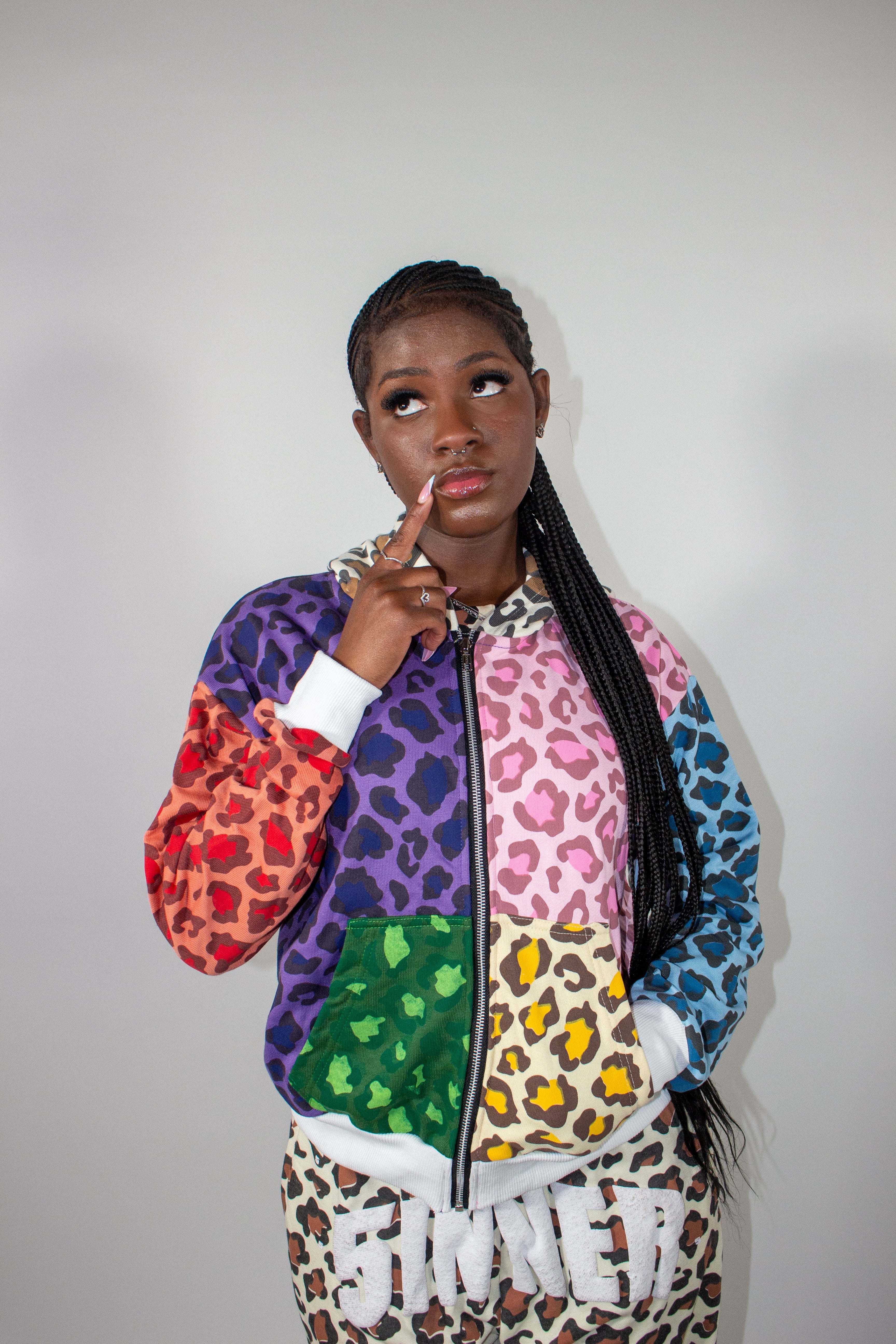MULTICOLOR LEOPARD ZIP-UP HOODIE
