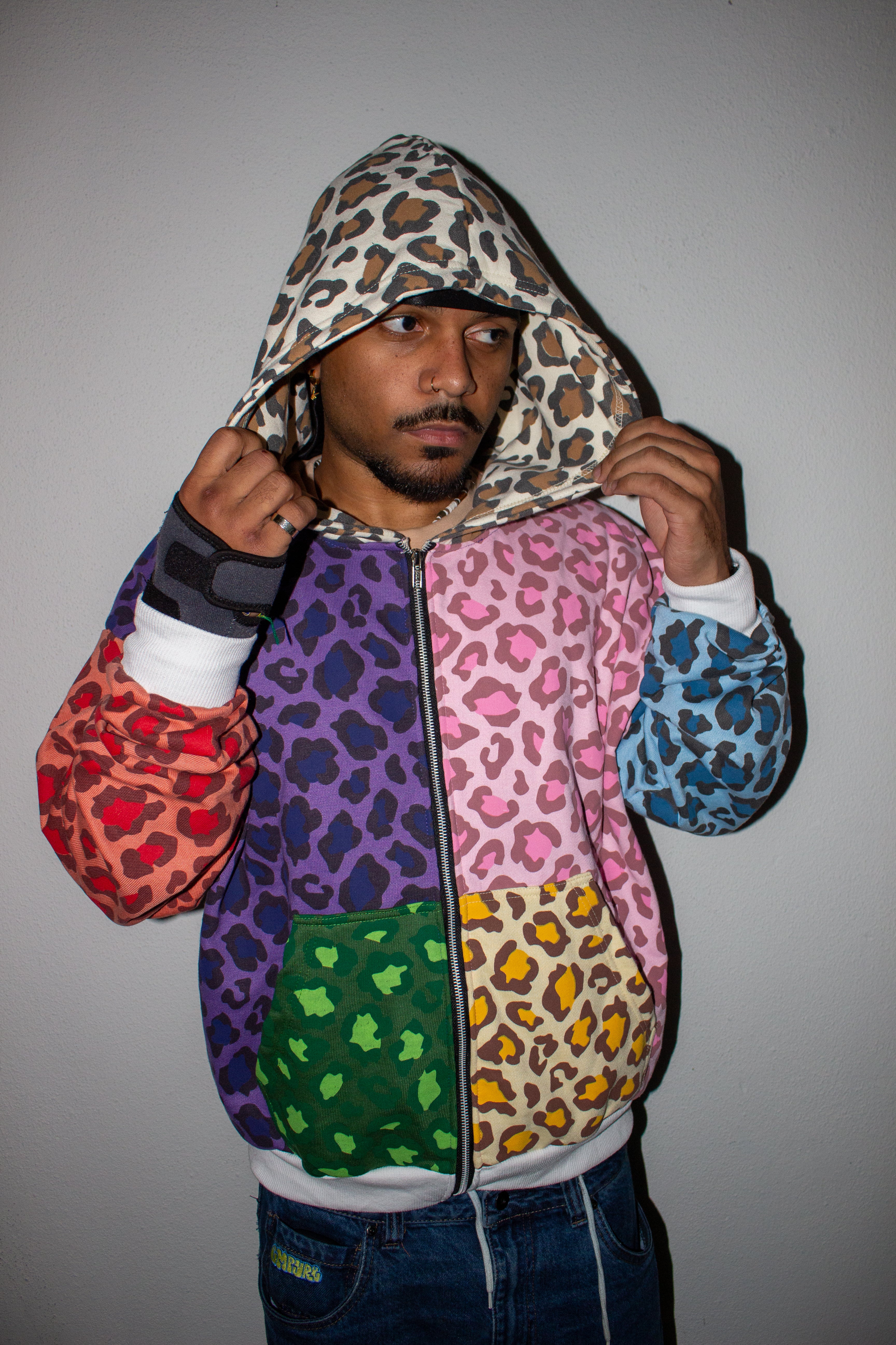 MULTICOLOR LEOPARD ZIP-UP HOODIE