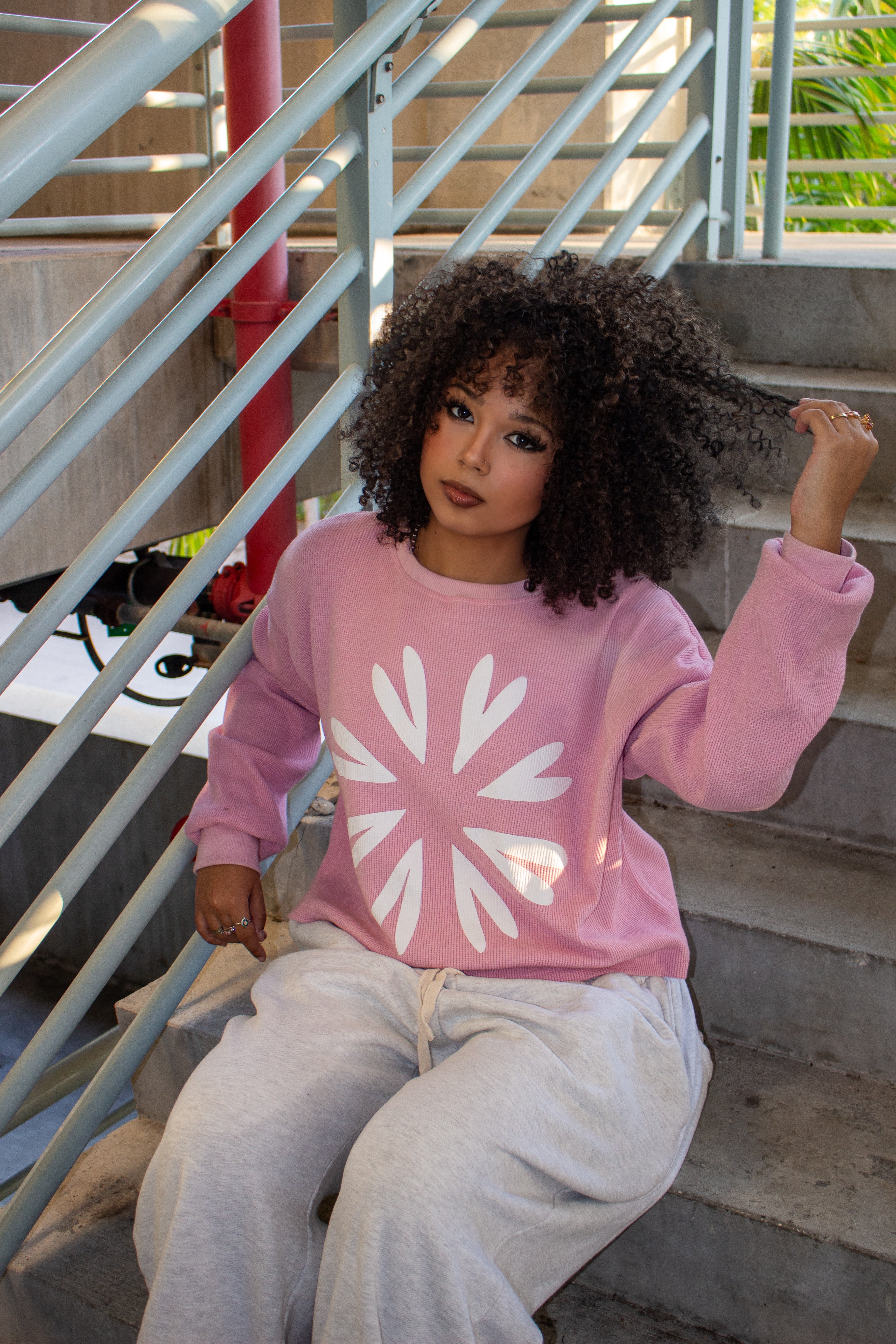 BONDONI WAFFLE KNIT THERMAL PINK & WHITE