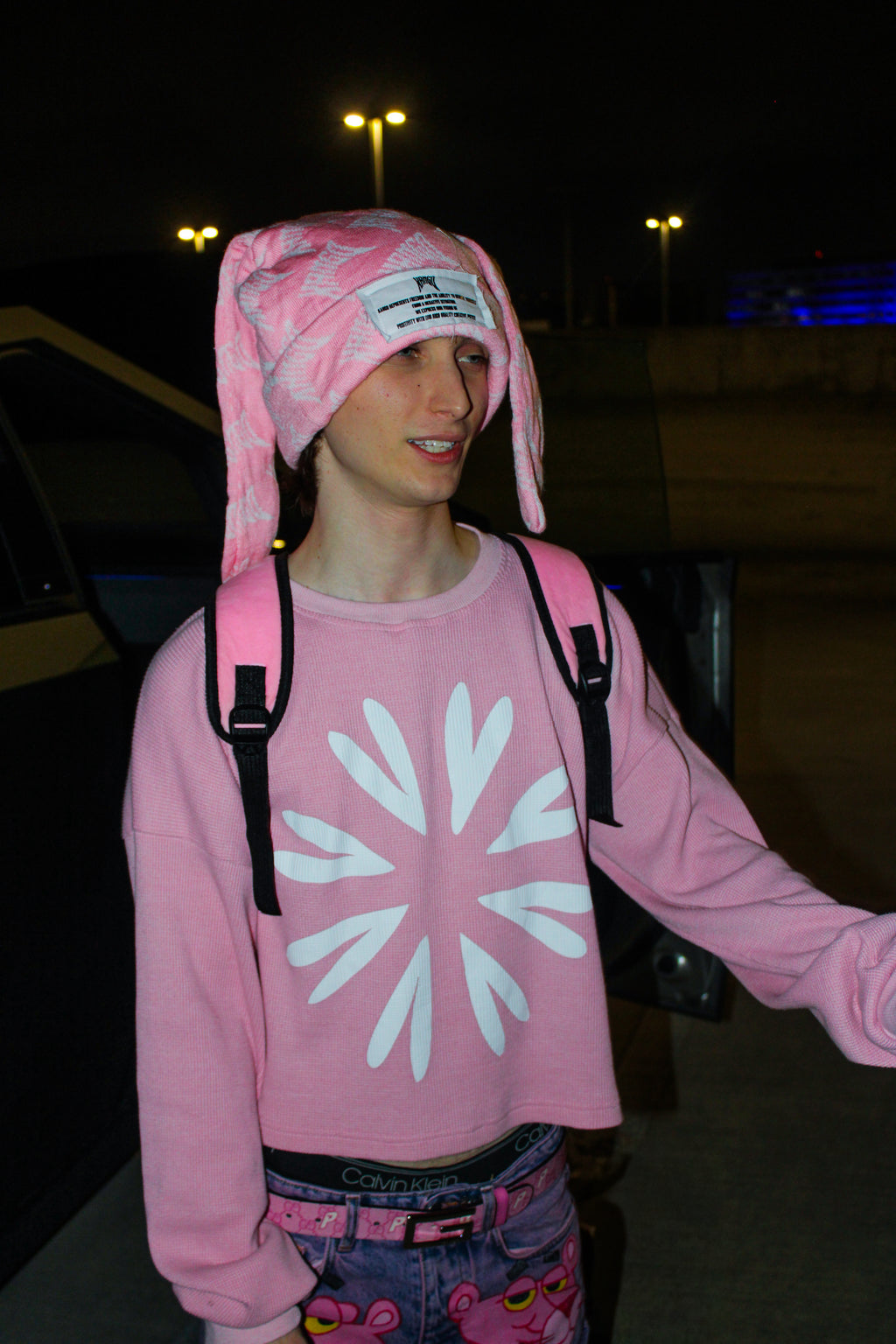 BONDONI WAFFLE KNIT THERMAL PINK & WHITE