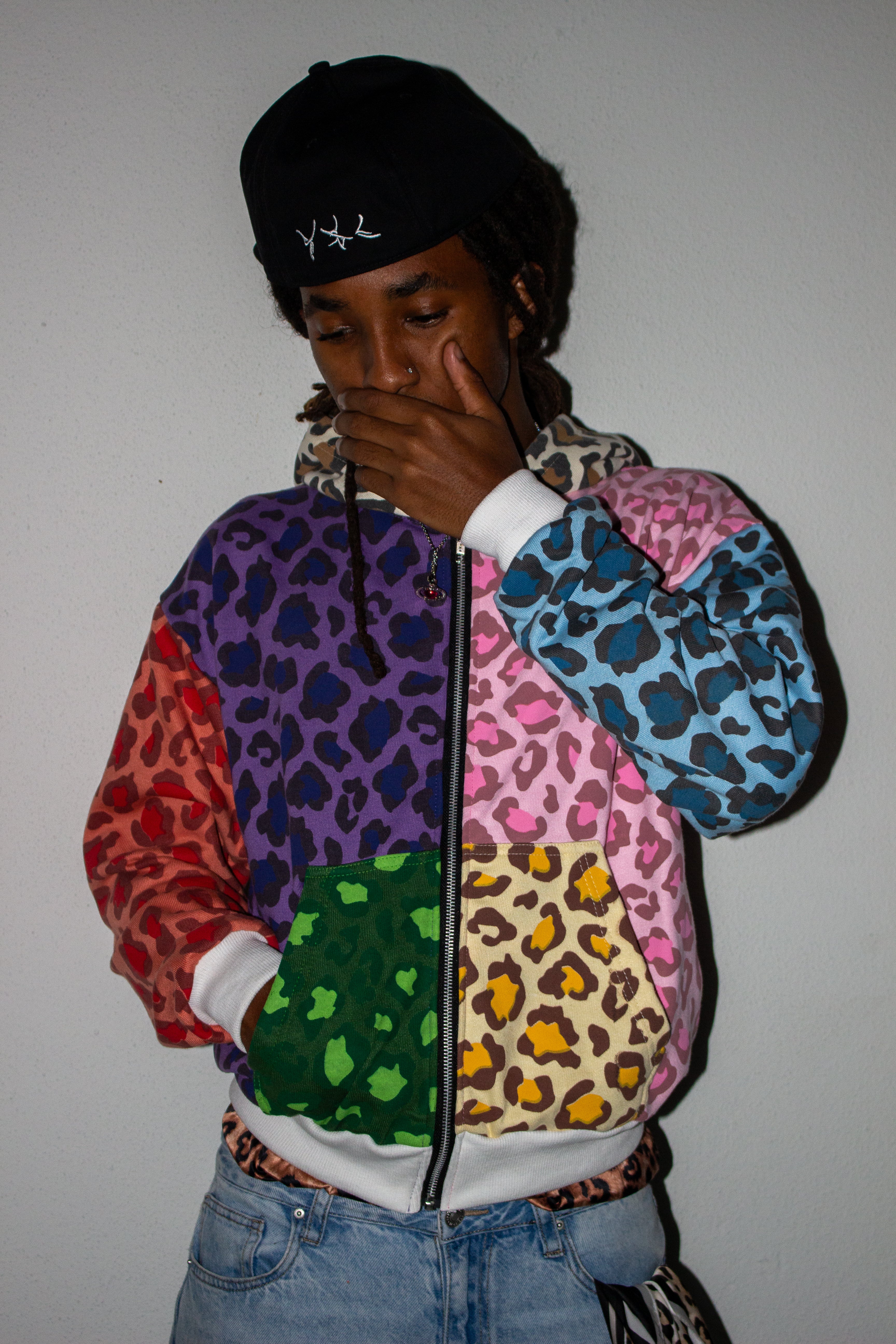 MULTICOLOR LEOPARD ZIP-UP HOODIE