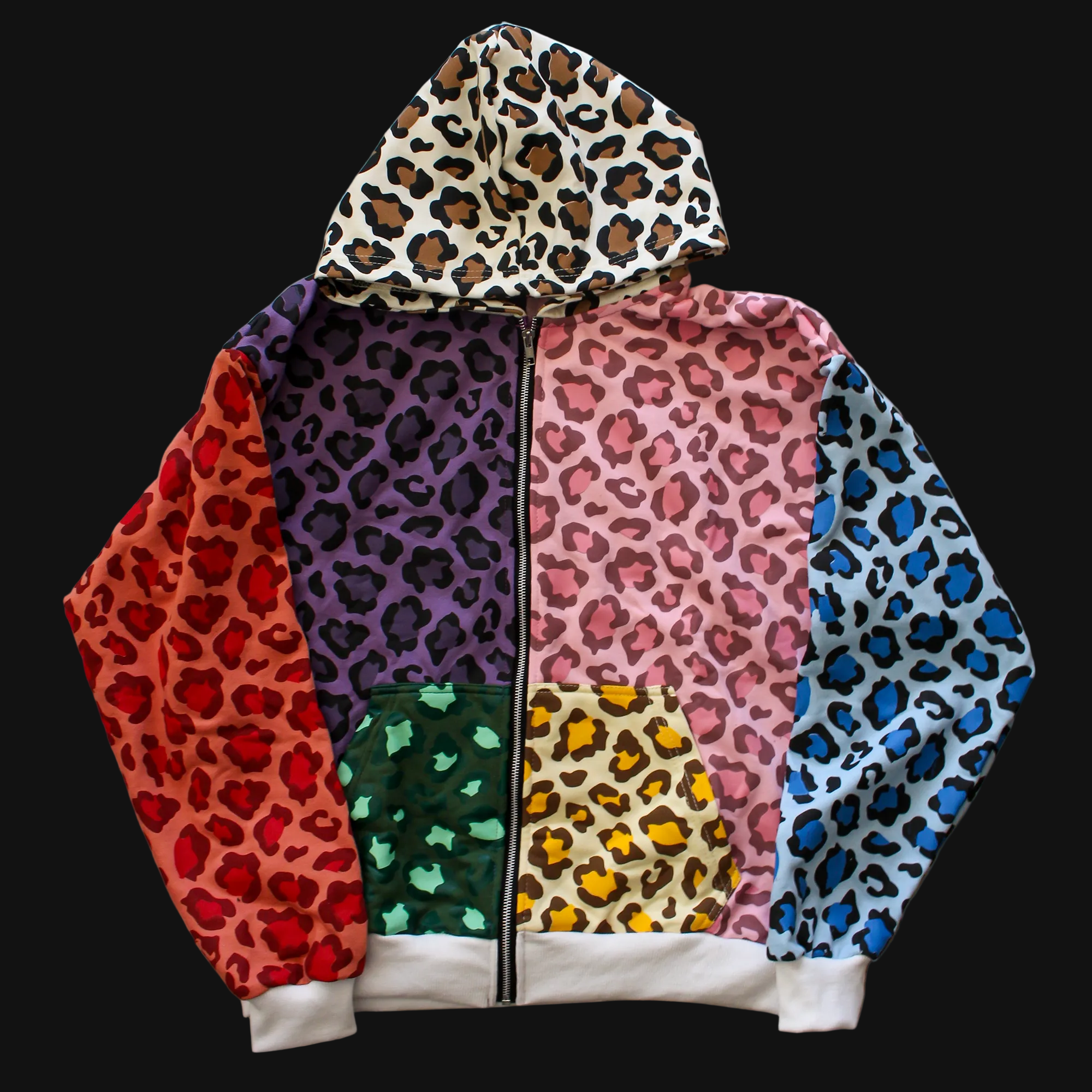 MULTICOLOR LEOPARD ZIP-UP HOODIE